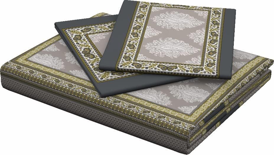 Image of La Verne 104 TC Cotton Double Bed Bedsheet Jaipuri Rajasthani Print Bedsheet with 2 Pillow Covers (Grey)