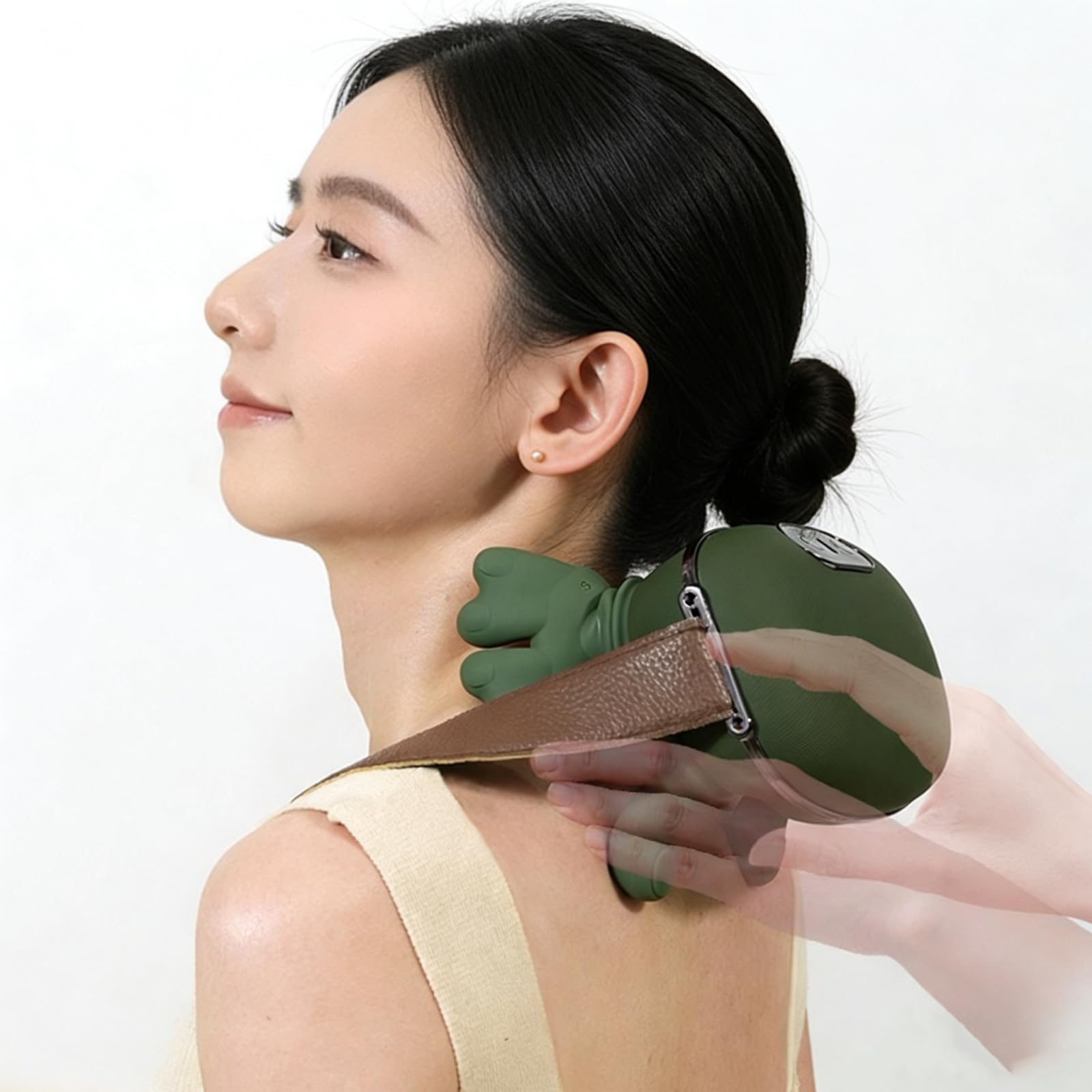 Masajeador de cuello con dedos, masajeador térmico biónico, masajeador de cuello con calor, masajeador de cuello y hombros, simula masaje de palma real para mayor comodidad, relajación muscular