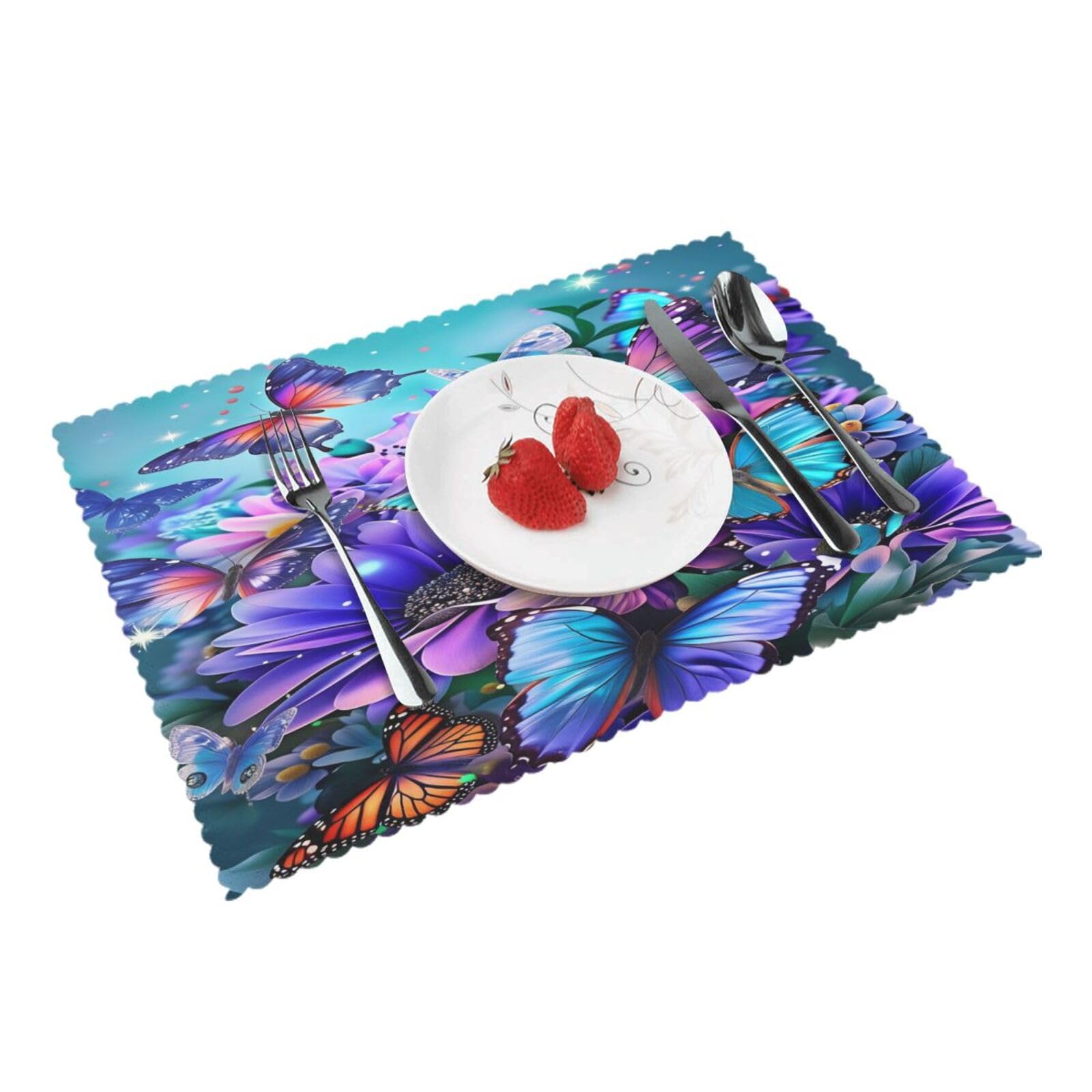 Butterfly FloralGlow Placemats Set of 4 Print Table Mats Place Mats Table Decor for Kitchen Dining 12X18 in