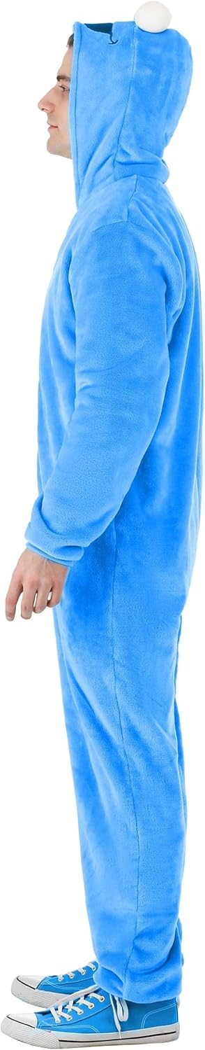 Sesame Street Adult Cookie Monster Costume, Blue Fuzzy Cookie Monster Jumpsuit Onesie - Image 6