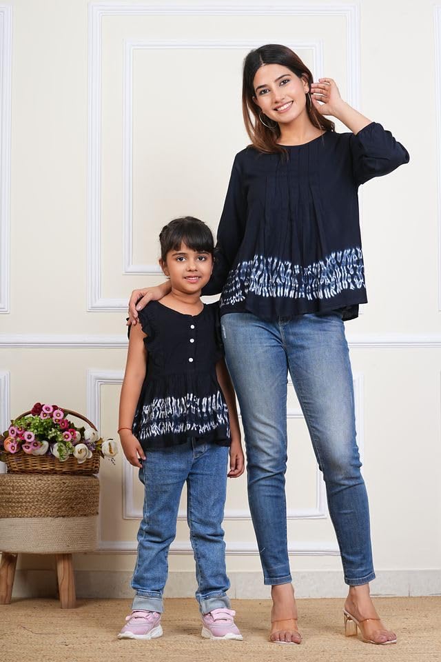 Image of Maaesa Women & Girls Mother Daughter Matching Top Combo || Rayon Printed Tops || Full Sleeve || Casual Wear || Family Twinning Outfit