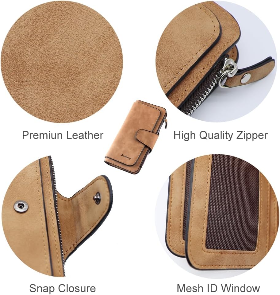 Women's Long Leather Wallet RFID Blocking Cash ID Credit Card Holder for Women Ladies Soft Clutch Wallet with Zipper Coin Pocket Fashion Purse (Brown) - Image 3