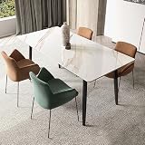 Dining Table 55" Rectangular White Kitchen Table with Sintered Stone Table Top and Metal Legs Modern