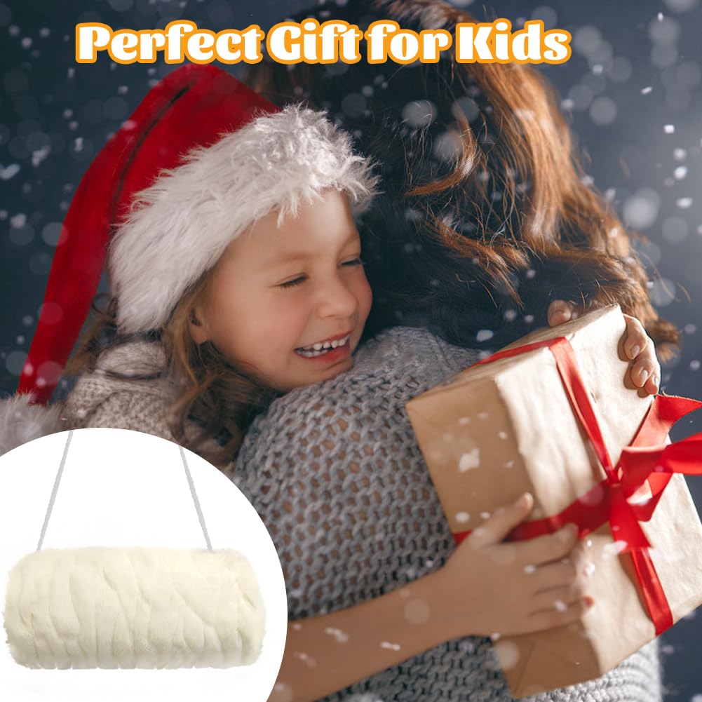 SwirlColor Handmuff Kunstpelz Muff für Warme Hände mit Tasche Riemen Muff Handwärmer Kinder - Weiß Ripple