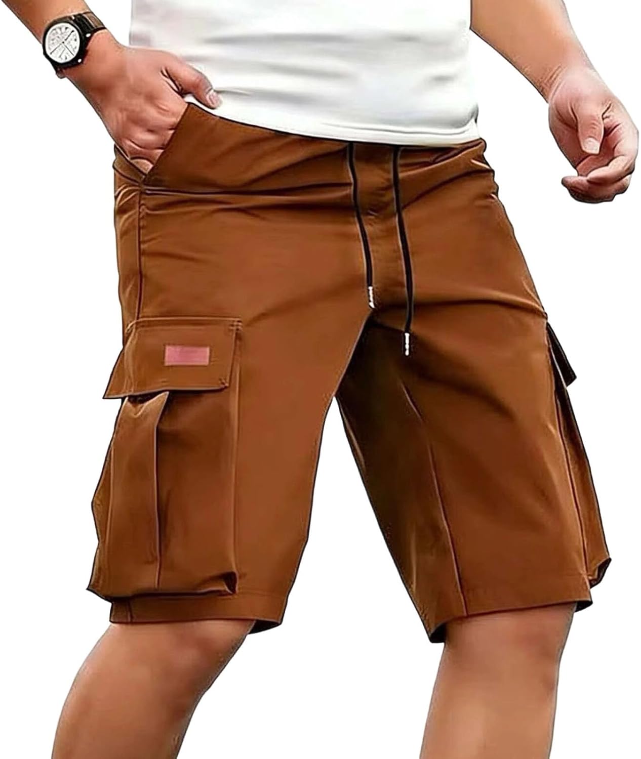 Mens Cargo Shorts Summer Elastic Waist Casual Shorts Hiking Travel Short Athletic Running with Multi Pockets