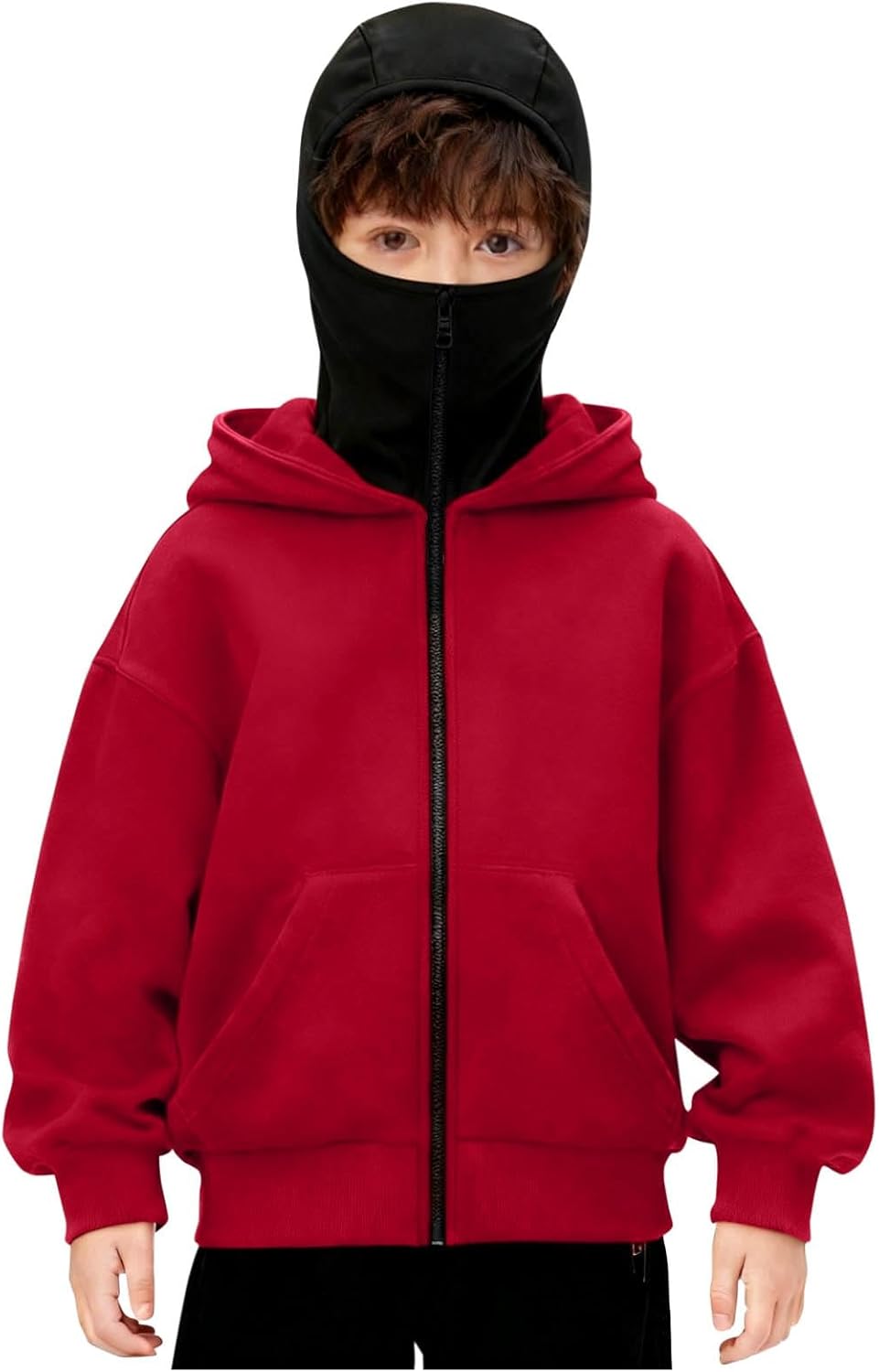 Balaclava Hoodie for Boys Girls Kids Zip Up Hooded Sweatshirts Double Layer Hoodies Plus Size Windproof Jackets