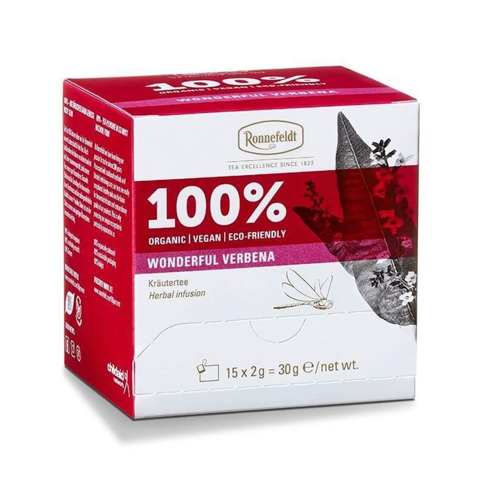 Ronnefeldt 100% Wonderful Verbena - organiczna herbata ziołowa, 15 torebek herbaty po 2 g, 30 g, organiczna, wegańska, ekologiczna, przyjazna dla środowiska, ilość: 6 sztuk