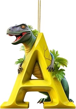 Christmas Dinosaur Ornaments 26 Letter Cartoon Pendant, Acrylic Dino Figures Hanging Gift for Tree, Funny Decor Kids, Pendant,Christmas A