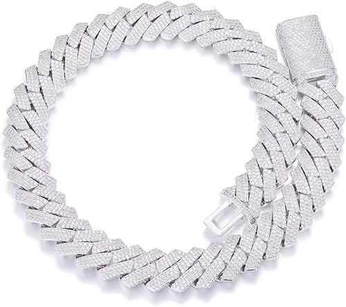 Cadena de eslabones cubanos de 0.669in para hombres y mujeres, collar de diamantes de circonita cúbica 5A+, chapado en oro blanco de 18 quilates,