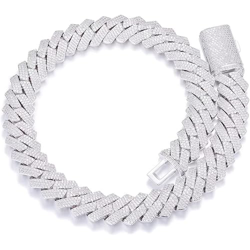 17mm Iced Out Cuban Link Chain for Men and Women Bling 5A+ Cubic Zirconia Diamond Necklace 18K White Gold Plated Heavy Thick Cuban Link Chain Rapper Luxury Hip Hop Jewelry