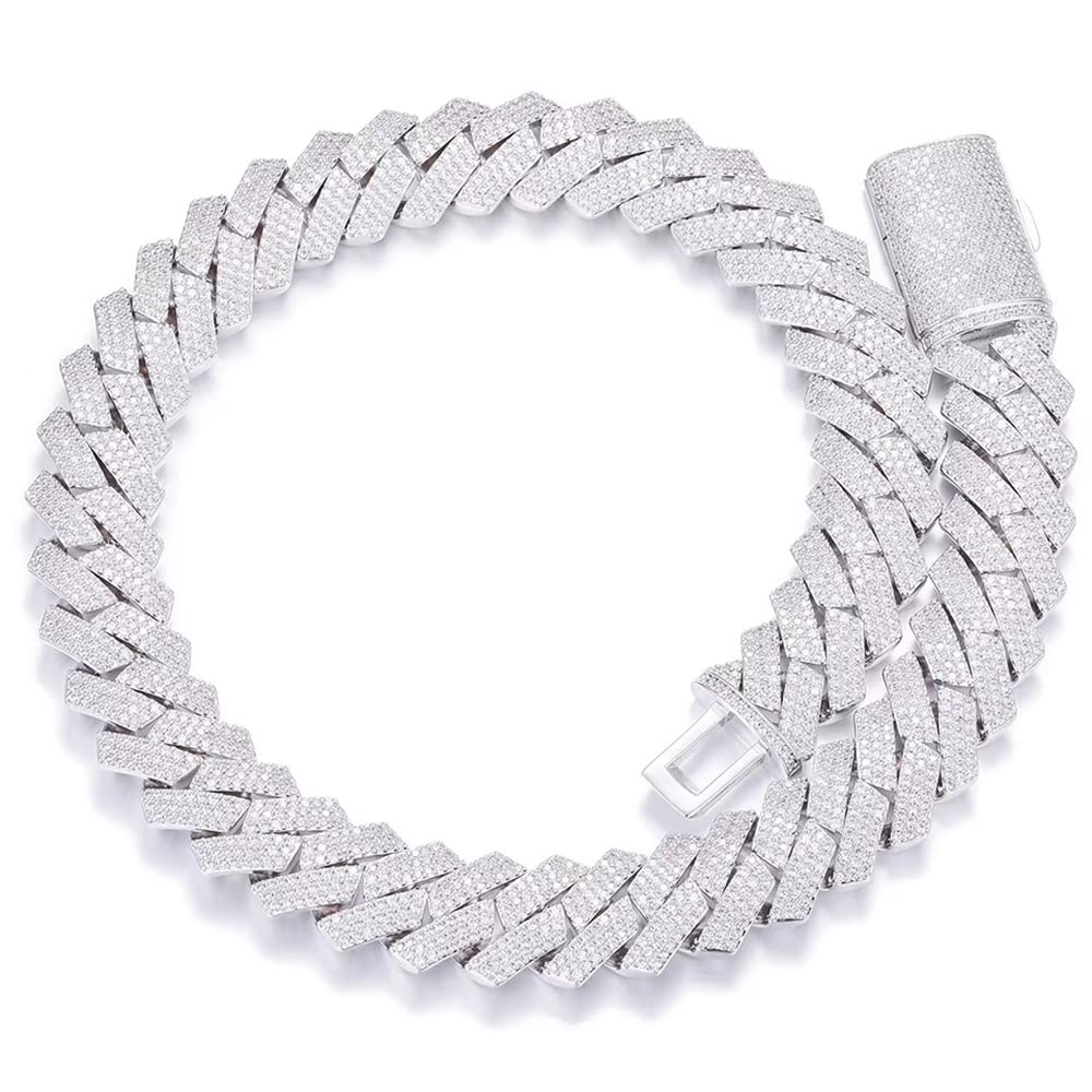 17mm Iced Out Cuban Link Chain for Men and Women Bling 5A+ Cubic Zirconia Diamond Necklace 18K White Gold Plated Heavy Thick Cuban Link Chain Rapper Luxury Hip Hop Jewelry