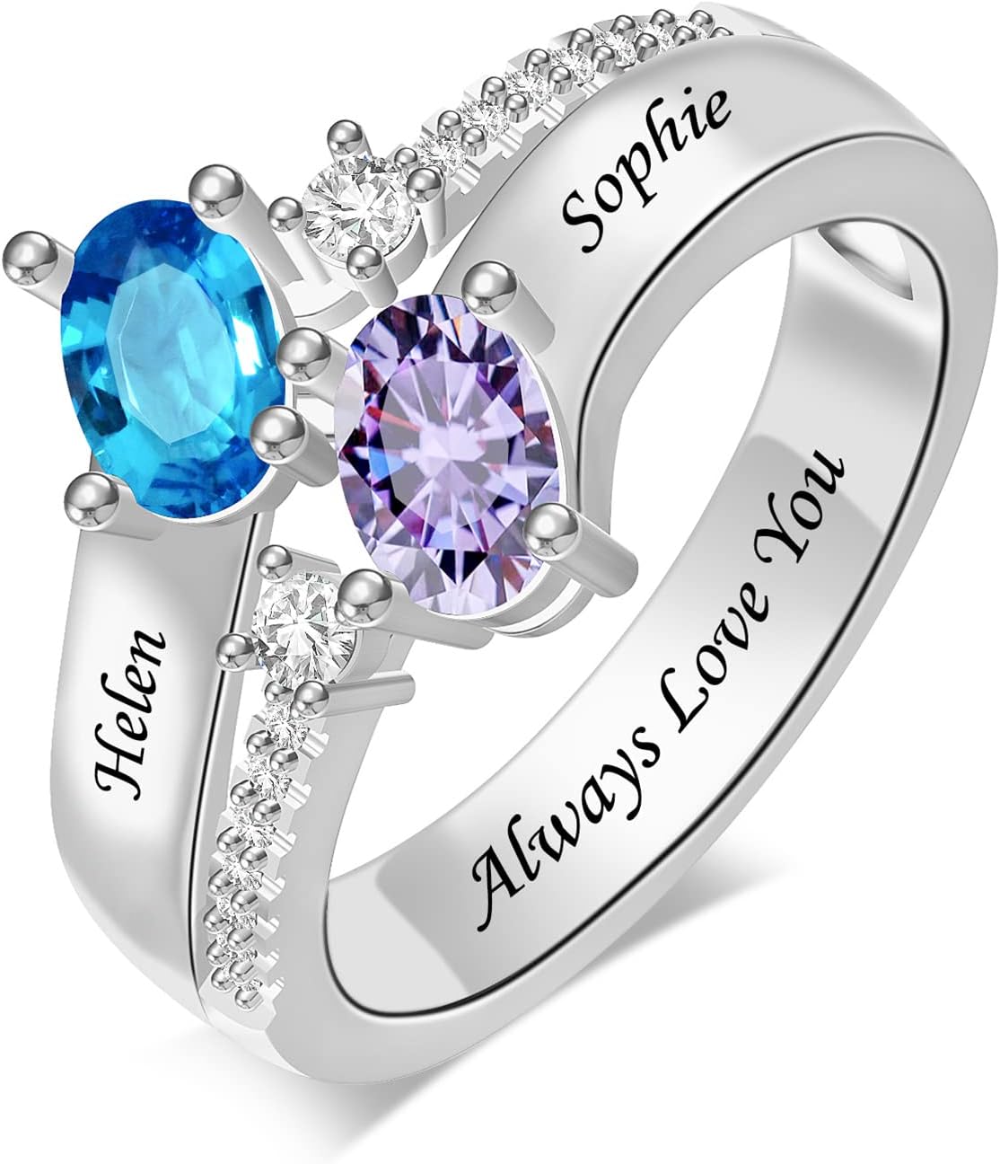 Promise Rings for Couples Personalized Rings for Women Custom Mothers Ring with 2 Birthstone Rings Valentine's Day Gifts for Her Wedding Engagement Anniversary