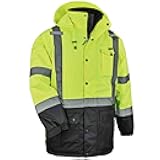 High Visibility Reflective Winter Safety Jacket, Insulated Parka, ANSI Compliant, Ergodyne GloWear 8384,X-Large,Lime