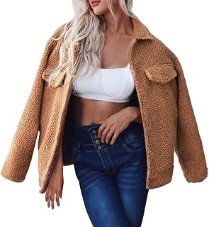 Chaqueta De Piel para Mujer Moda Vintage Manga Chaqueta Larga De Piel De Color Sólido Elegante De Solapa Faux para Manga Larga Suelta Outwear Bolsillo Chaqueta De Invierno Abrigo Corto De Moda