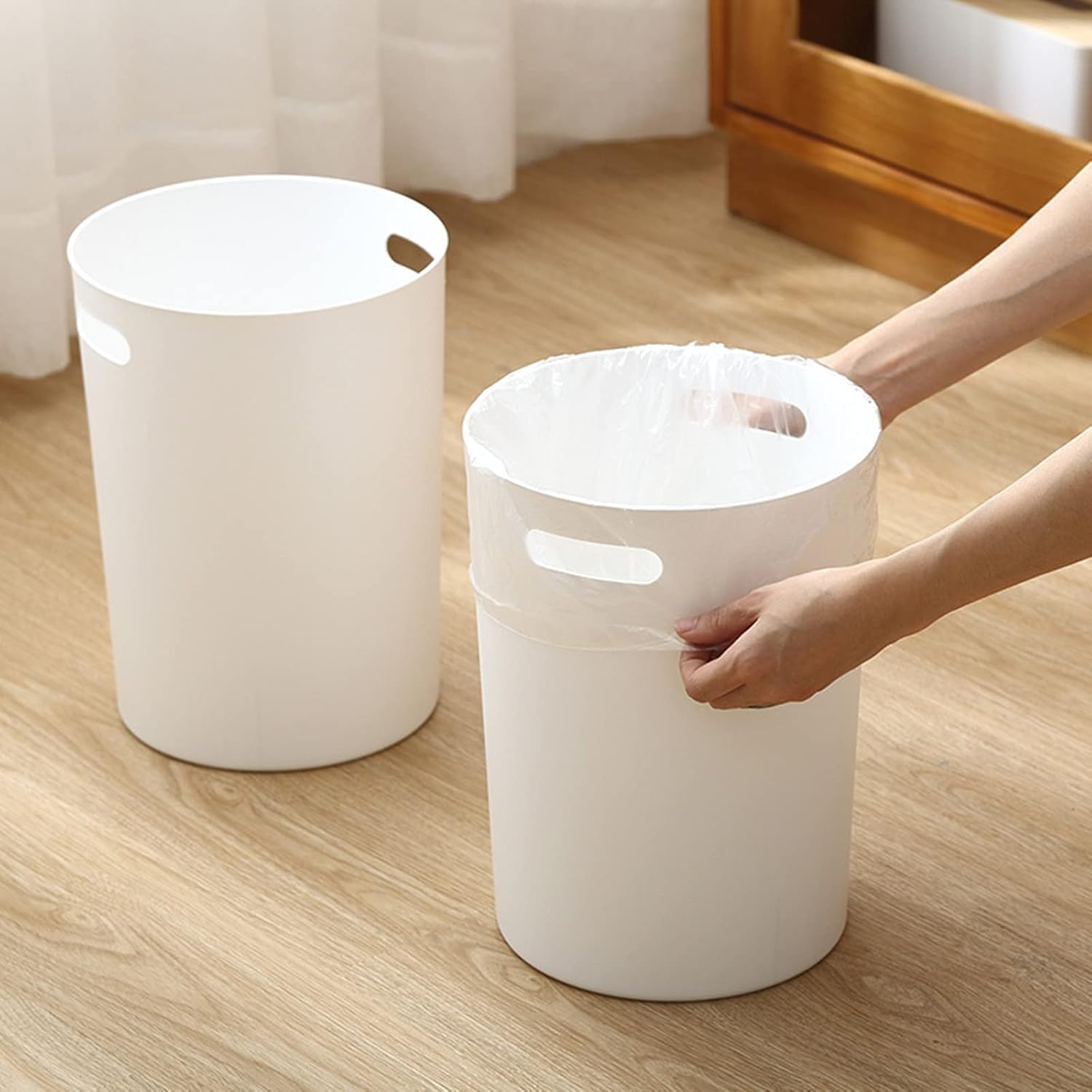 Lyellfe 6 Pack Small Trash Can, 1.5 Gallon Round Plastic Wastebasket with Handles, White Garbage Container Recycling Bins for Compact Space Bathroom, Office, Bedroom, Kitchen