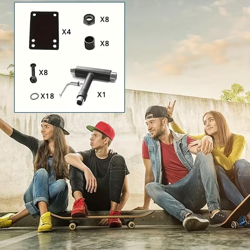 Professional Skate Tool Kit – Multi-Function T-Handle Wrench for Skateboard & Roller Skate Repairs Multifunctional Skateboard Tool, Portable Skateboard T-bar Accessory