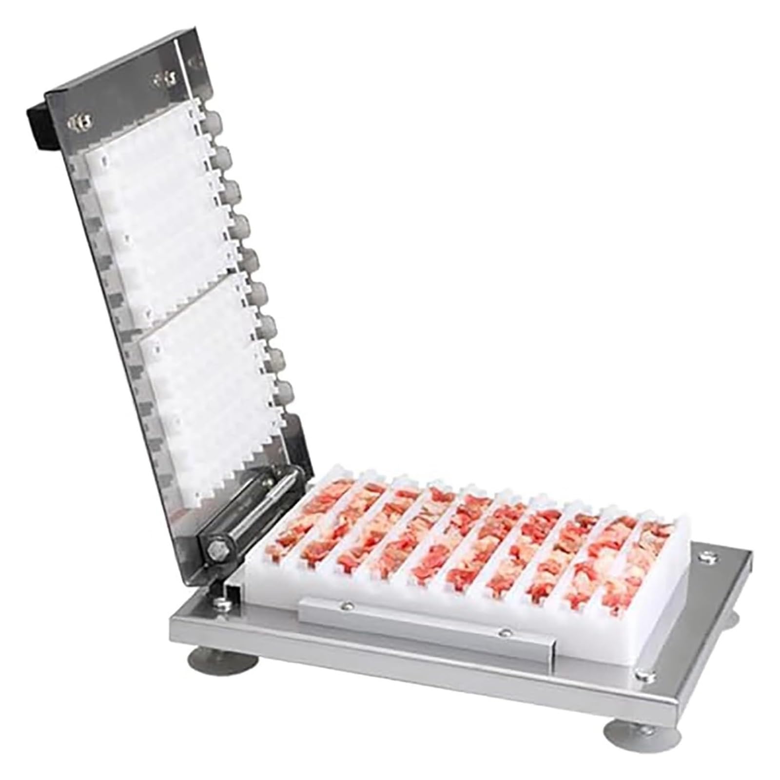 Brocheta manual de acero inoxidable, dispositivo de brochado resistente para carne y frutas, compatible con brochetas de bambú/hierro de hasta 35 cm