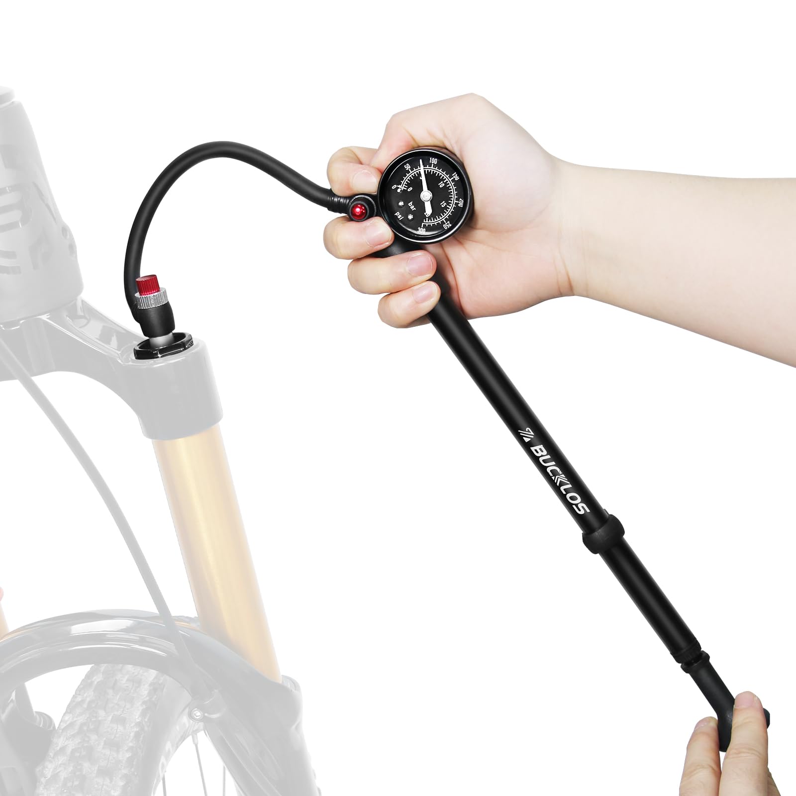 Pompe à choc pour VTT - Amortisseur à fourche à air 300 psi / 400 psi - Pompe d'amortisseur haute pression avec manomètre pour VTT / vélos de route - Pas de perte d'air - Outil de vélo