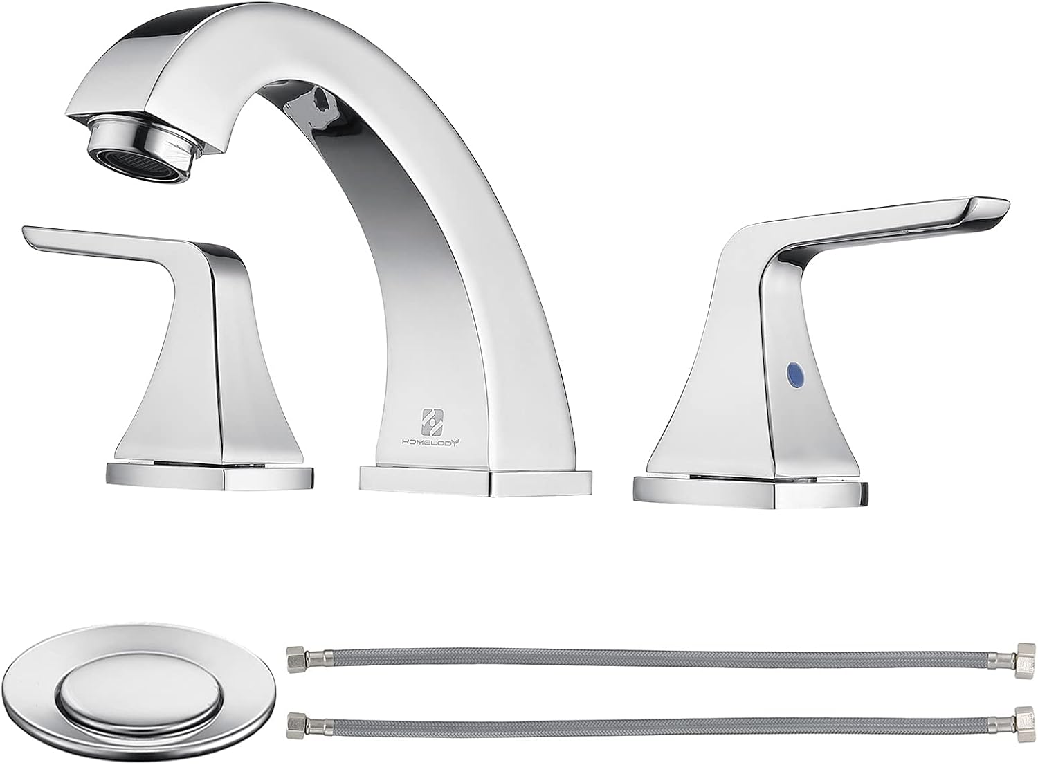 HOMELODY Widespread Bathroom Faucet 8 Inch Lead-Free Lavatory Faucet with Pop Up Drain and Supply Hose, Polished Chrome