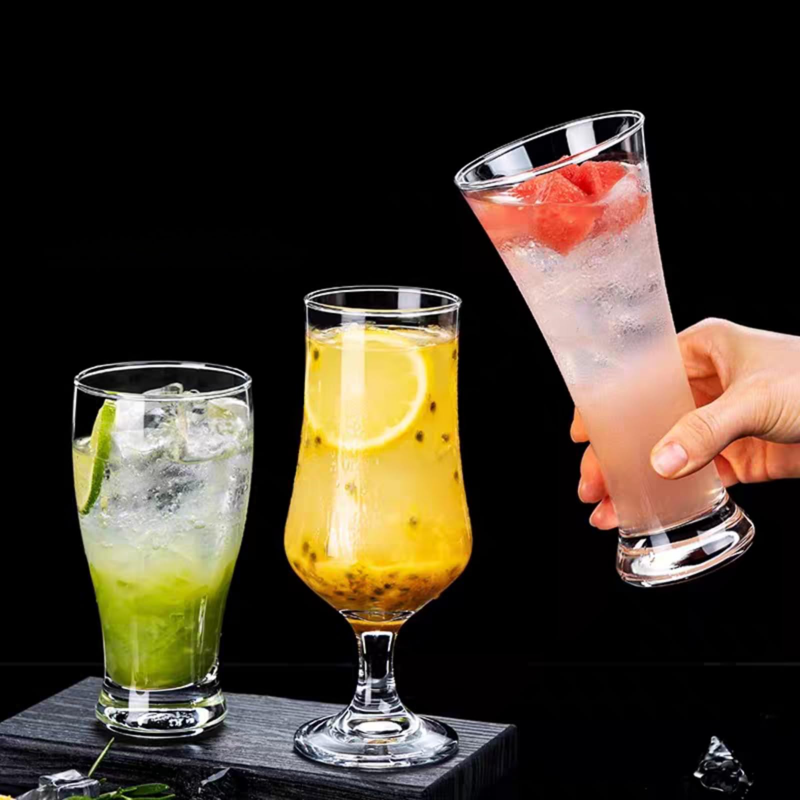 Sanduhr-Highball-Gläser, 340 ml, kristallklares, hohes Cocktailglas, schmale Taille, Longdrink-Glasbecher für Eiskaffee, Früchtetee, Saft, Cocktails, Bar und Zuhause, 6 Stück
