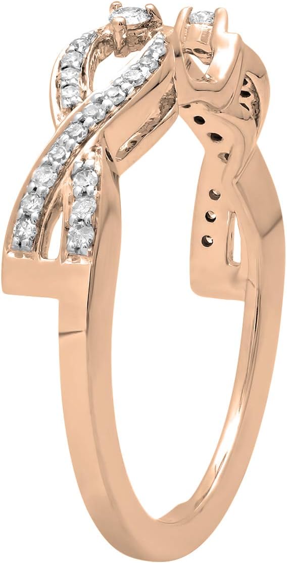 Dazzlingrock Collection 0.23 Ctw 14K Real Solid Gold Round White Natural Diamond Women Wedding Band Enhancer Guard Ring