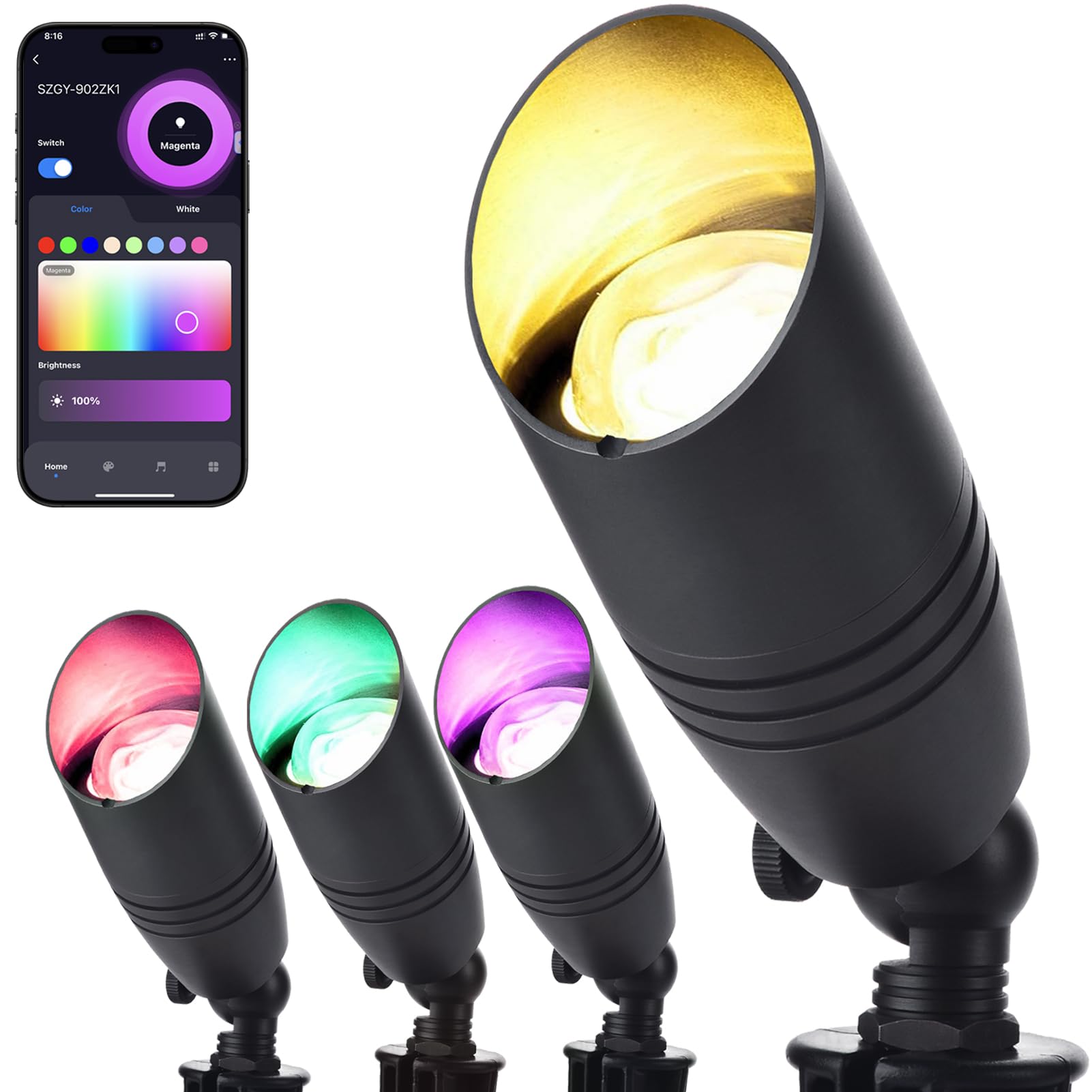 Photo 1 of **ONLY ONE LIGHT**iYogaled RGB Low Voltage Landscape Lighting Kit, 12 Volt Color Changing Landscape Lights, IP65 Weatherproof Aluminum Outdoor Uplights, Smart Outdoor Spotlights for Tree Lawn