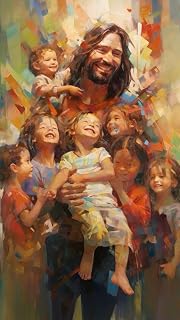 Generic Christian Wall Art-Jesus Holding Children And Laughing Poster For Church Room Decor Gift-Christ Jesus Art Picture Canvas Print For Living Bedroom Decor, 12Kids