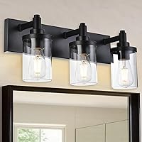 Vista 9 de Lámpara de tocador moderna negra para baño, 5 luces de baño, sobre espejo con pantalla de vidrio transparente, lámpara de montaje en pared, luces