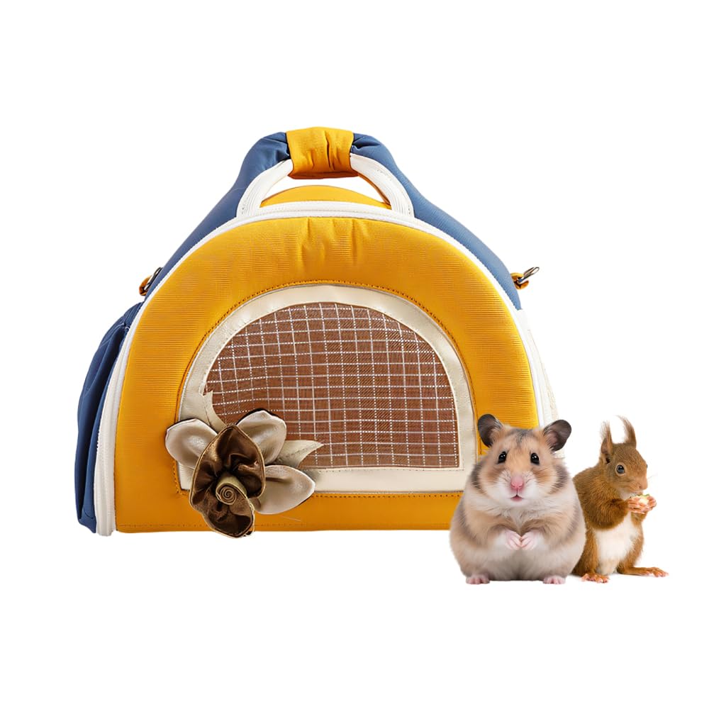 Small Animal Carrier Bag, Hamster Travel Bag with Shoulder Strap & Handle, Breathable Mesh Window for Sugar Glider Guinea Pig, Side Storage Pocket