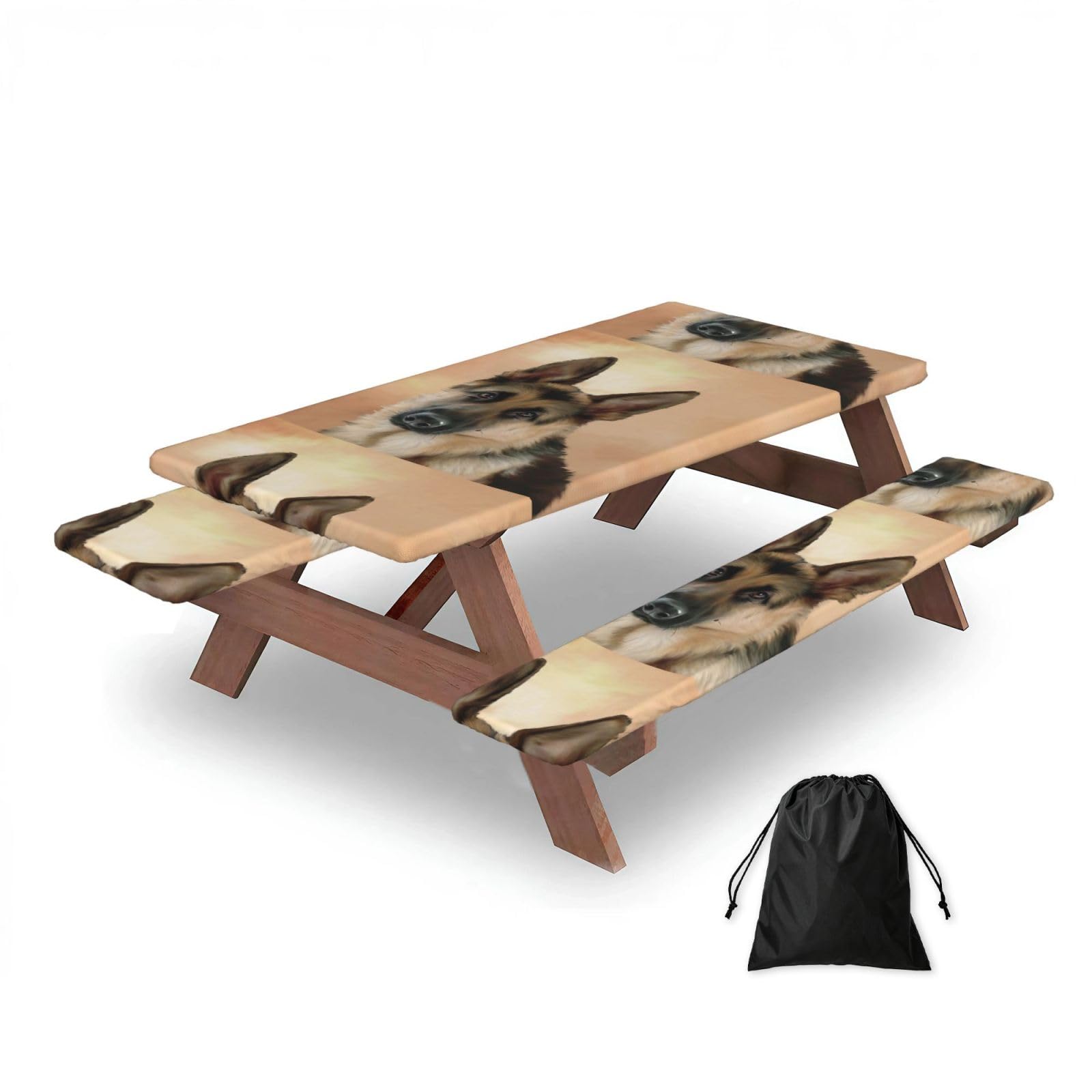 Dopklna As Picture Germany Shepherd, Picnic Table Cover With Bench Covers -Waterproof Elastic Fitted Tablecloth For Garden Camping Patio 76X152cm