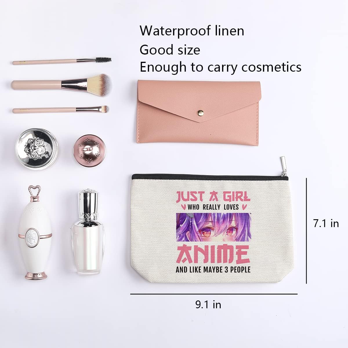 Anime Fans Make up Bag Anime Lover Gifts for Girls Women Friend Sister Travel Toiletry Makeup Organizer Zipper Pouch Just A Girl Who Really Loves Anime and Like Maybe 3 People - Image 2