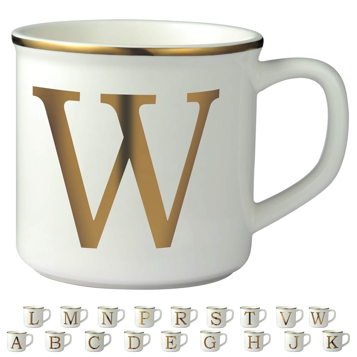 Miicol Ceramic Coffee Mug 16 oz, Monogram Coffee Cup, Golden Initial Tea Mug, Personalized Tea Cup, Unique Gift, Large Mug for Home, Office, Letter W