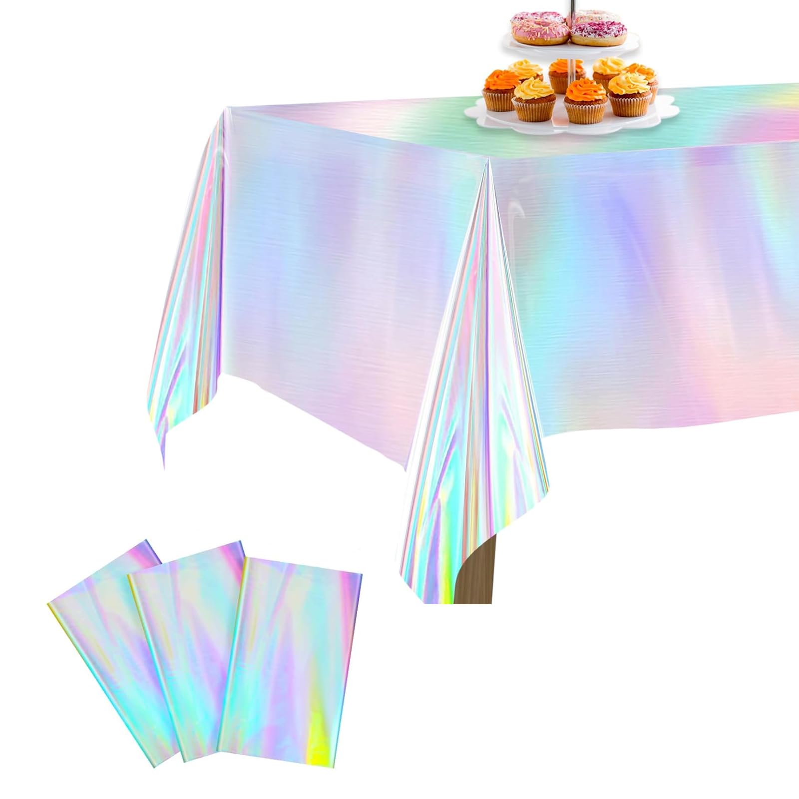 AGTEHBZ Iridescent Party Tablecloth, 3 Pcs Iridescent Party Table Cloths 54'' x 108'' Party Table Cloths Holographic Table Cloths Disposable Foil Table Cover for Wedding Christmas Party Decorations