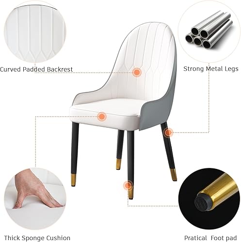 Miniatura 7 de Juego de 2 sillas de comedor tapizadas, sillas de comedor modernas de 36 pulgadas con marco y respaldo de metal dorado, silla de comedor de piel