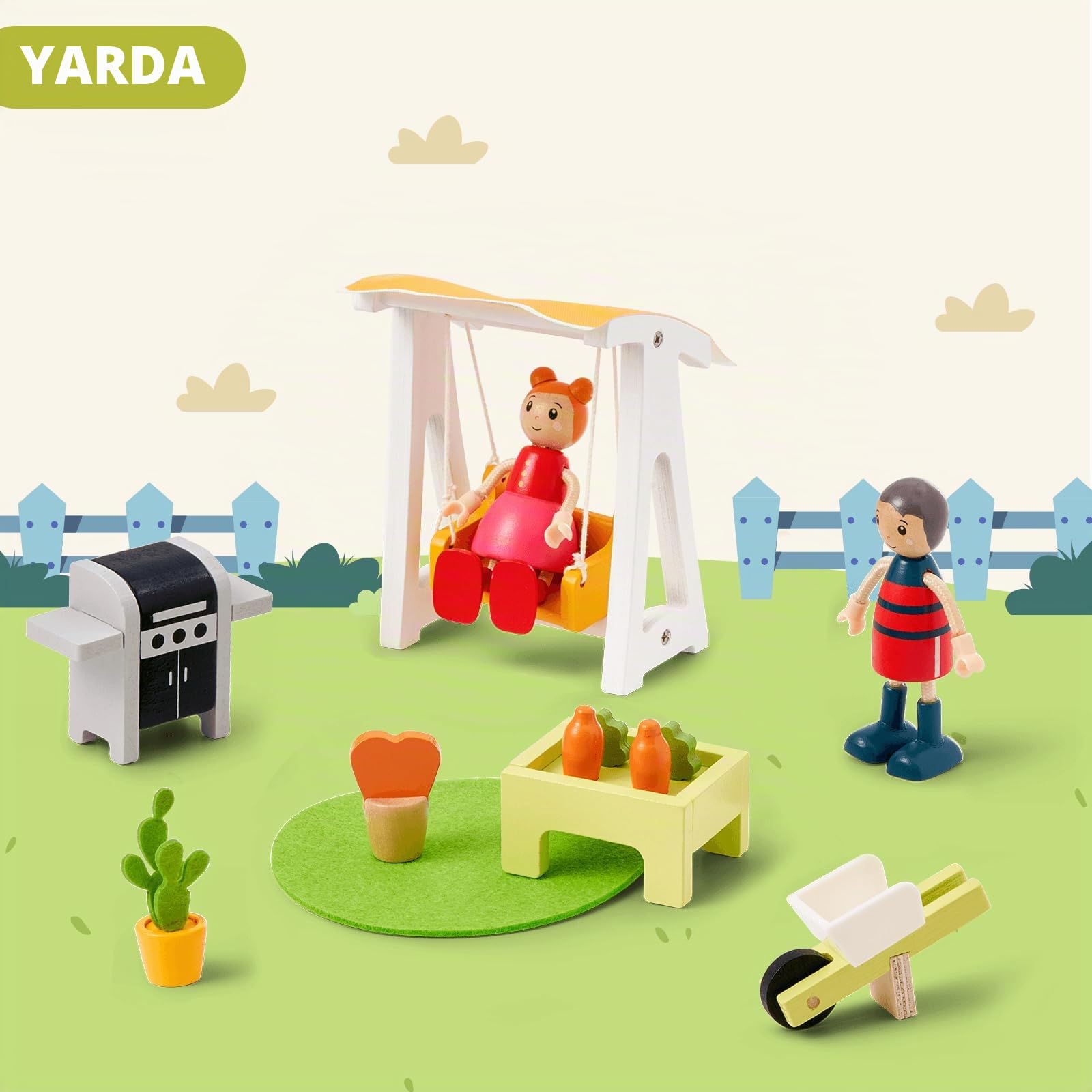 Juego de Muebles para Casa de Muñecas de Madera, 85 Piezas, Casa de Muñecas Moderna con 6 Habitaciones, Accesorios para Muñecas, Juguete para Niños, Niñas y Niños Pequeños de 3+ Años