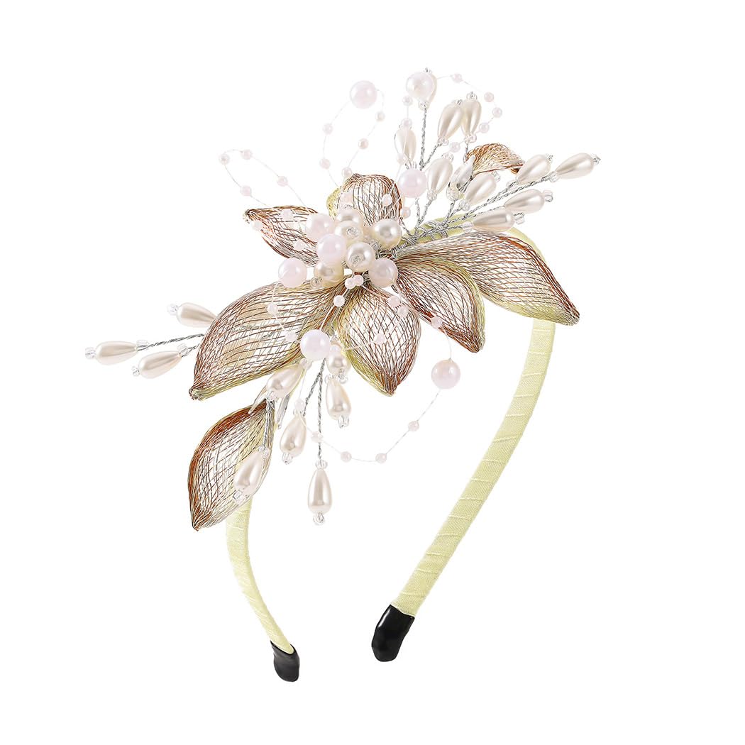 Cerchietto Sposa Oro Con Perle E Fiori In Filo Di Rame – Accessorio Elegante Per Matrimoni