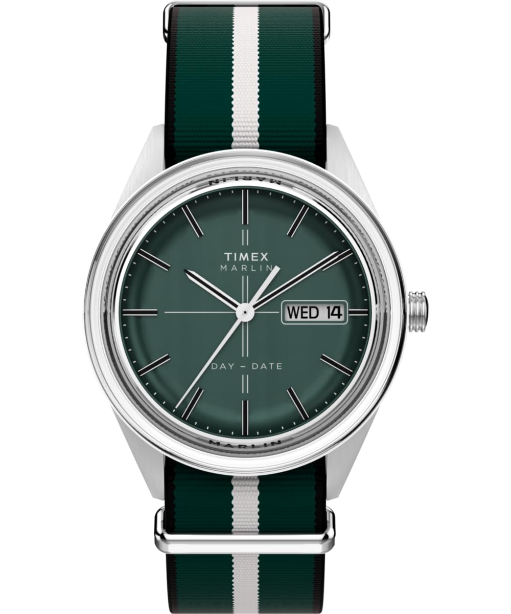 Timex Marlin Jet TW2Y37500 - Orologio al quarzo da uomo, 38 mm, cinturino in tessuto verde con quadrante verde e cassa in acciaio inox