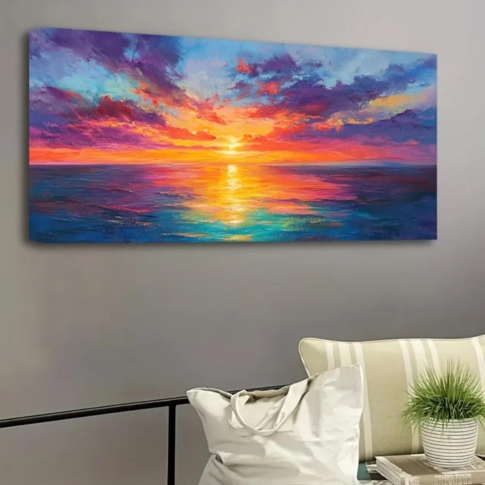 GOSRD Modern Wall Artwork Prints Abstract Seaside Sunset on Canvas Marine sunset art Office Home interior Decoration(55X110cm/Frameless)