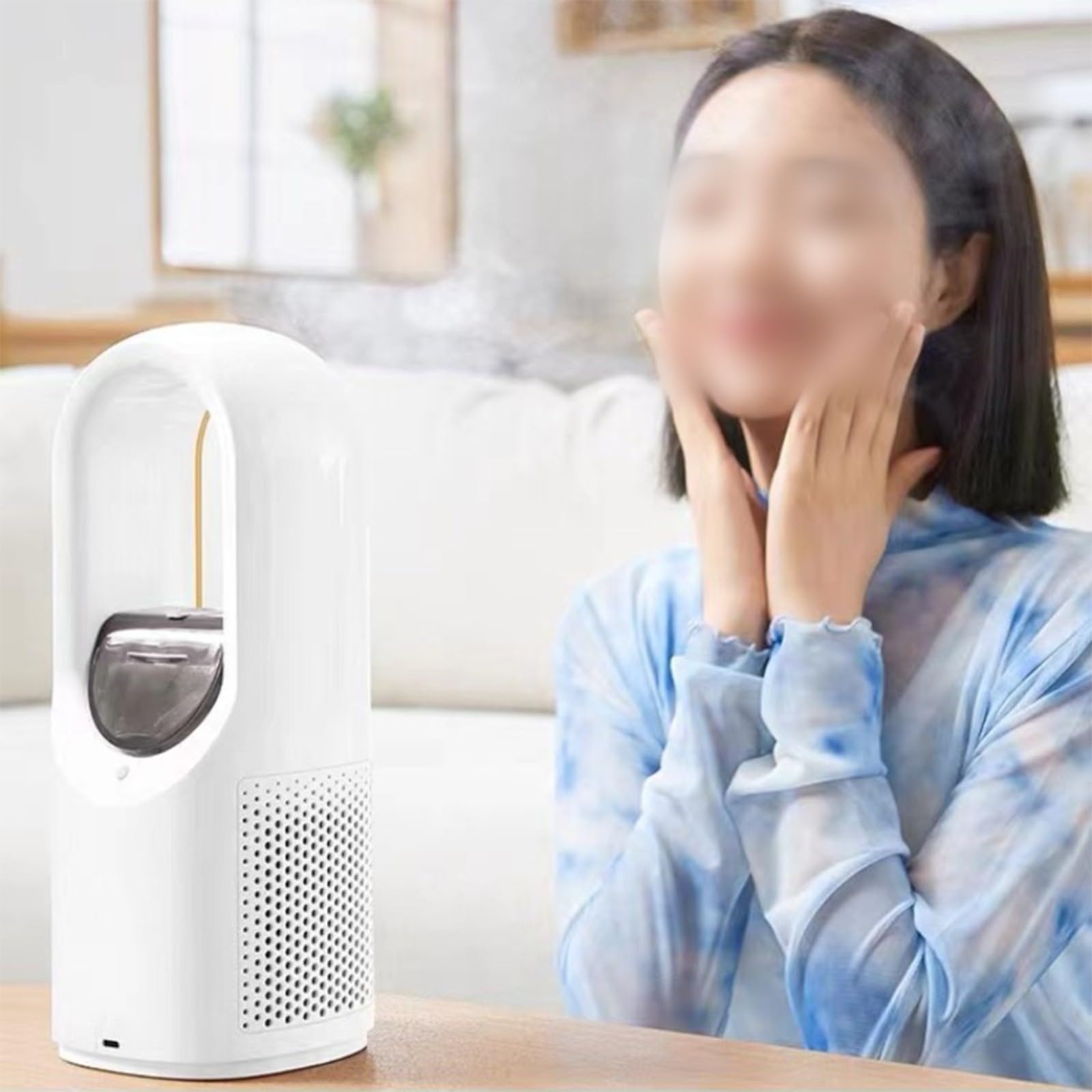 Ventilatore da scrivania senza pale, silenzioso ventilatore portatile da tavolo con oscillazione di 106°, display a LED e luce notturna, unità di raffreddamento per camera da letto e