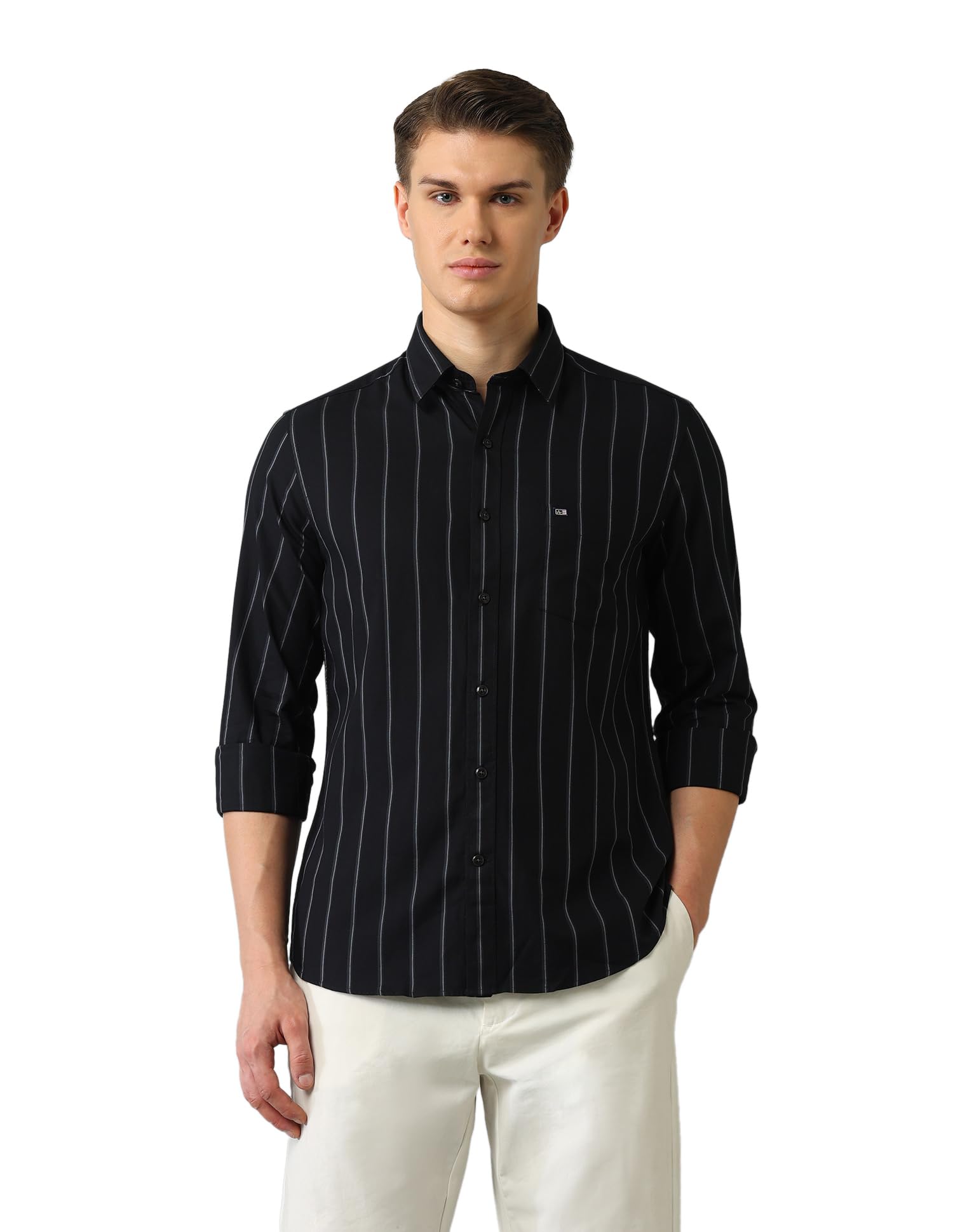Arrow Sport Uomo Slim Fit Cotone A Righe Maniche Lunghe Colletto Spalmabile Camicia