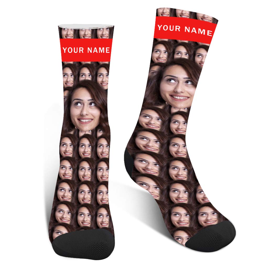AmlionCustom Personalized Photo Socks Multiple Faces, Customized Crew Socks with Picture