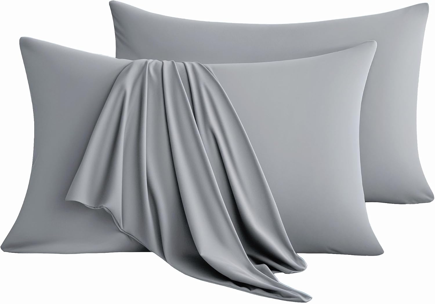 Ultra-Chill Cooling Pillowcase Set of 2 for Hot Sleepers, Softer Than Silk Pillow Cases for Protecting Hair & Skin, Breathable Bed Pillow Covers w/Zipper, Gifts for Women Men(Fog, Standard)