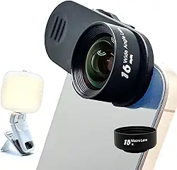 Kit de lentes fotográficas profissionais FotoZ com luz de preenchimento de LED recarregável, lente grande angular, lente macro, clipe plano, estojo de transporte para iPhone, smartphone, tablet e