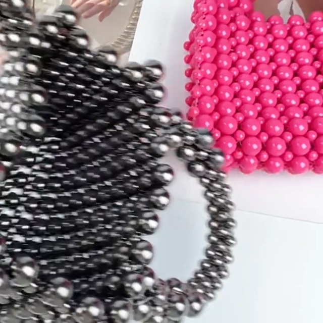 HIPIHOM Pearl Bag, Acrylic Handheld Beaded Handmade Women's Bag