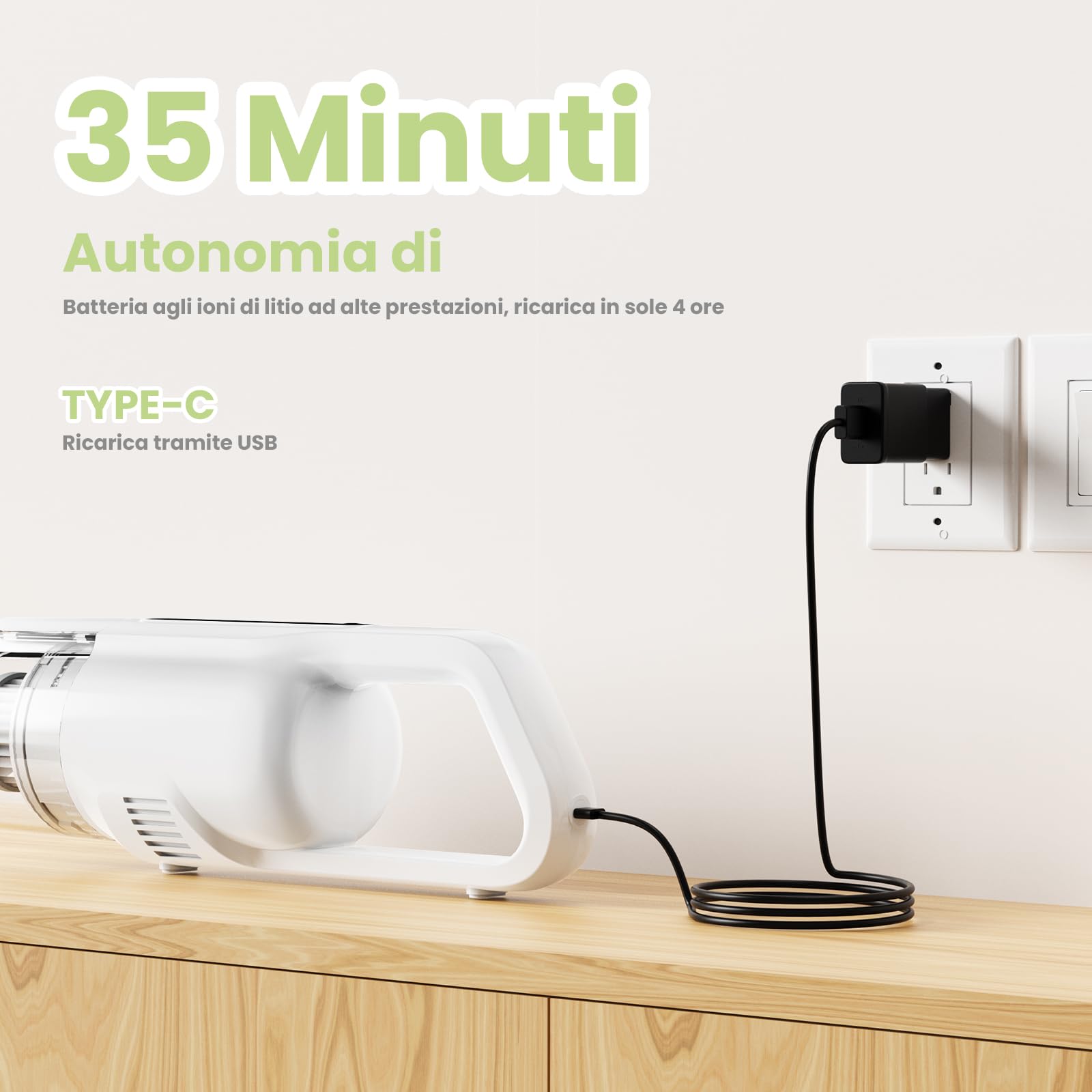 Suirviz U5PRO Aspirapolvere Senza Fili, 28,000Pa Potente Aspirazione, 35Min di Autonomia, Scopa Elettrica Ultra Leggera con Filtro HEPA, Testa Rotante, per Peli di Animali, Pavimenti Duri, Casa e Auto