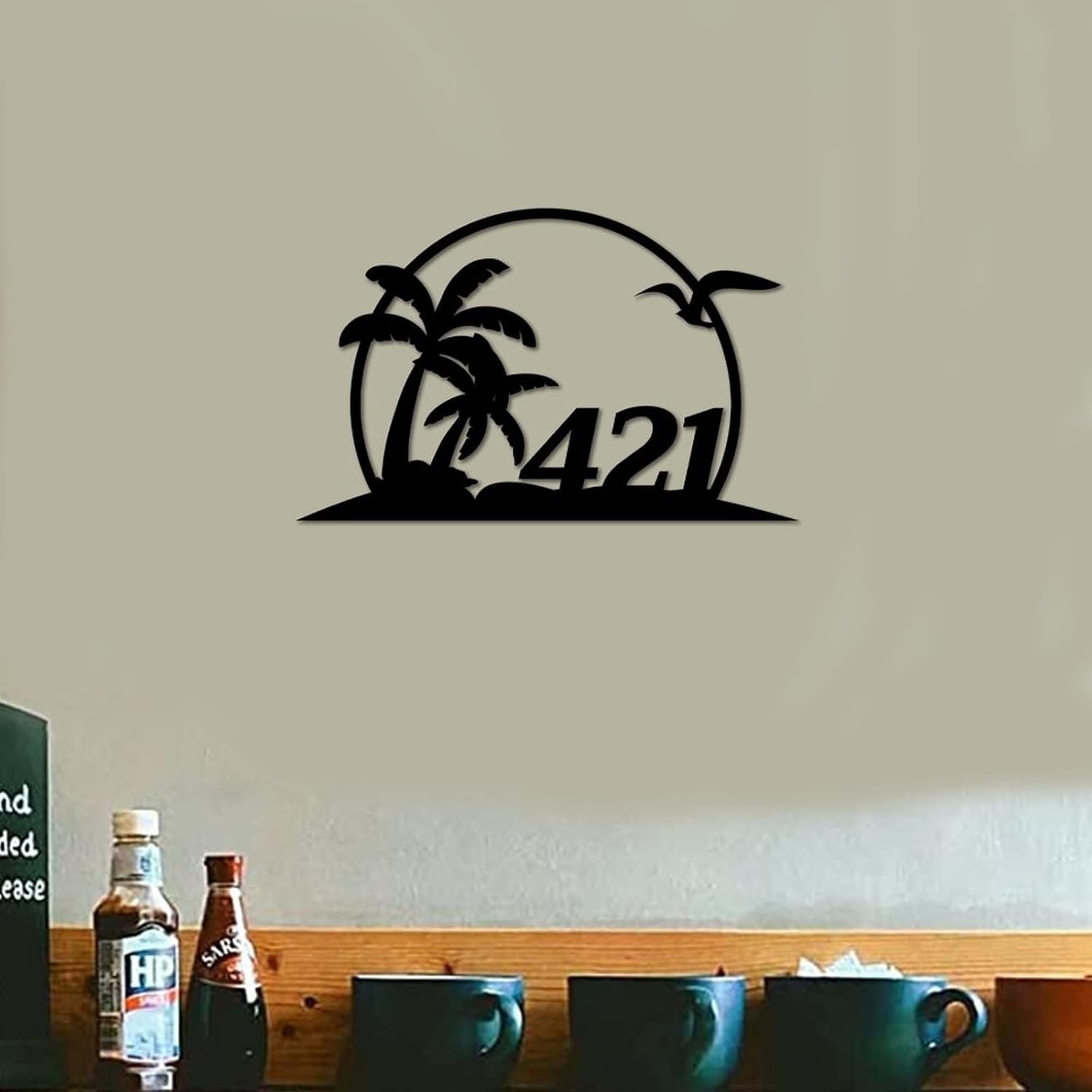 Personalized Palm Tree House Number Address Metal Sign Metal Wall Art, Outdoor Address Plaque Beach Decor Tropical Decor Custom Initial Metal Sign, House Warming Presents Farmhouse Decor 14in