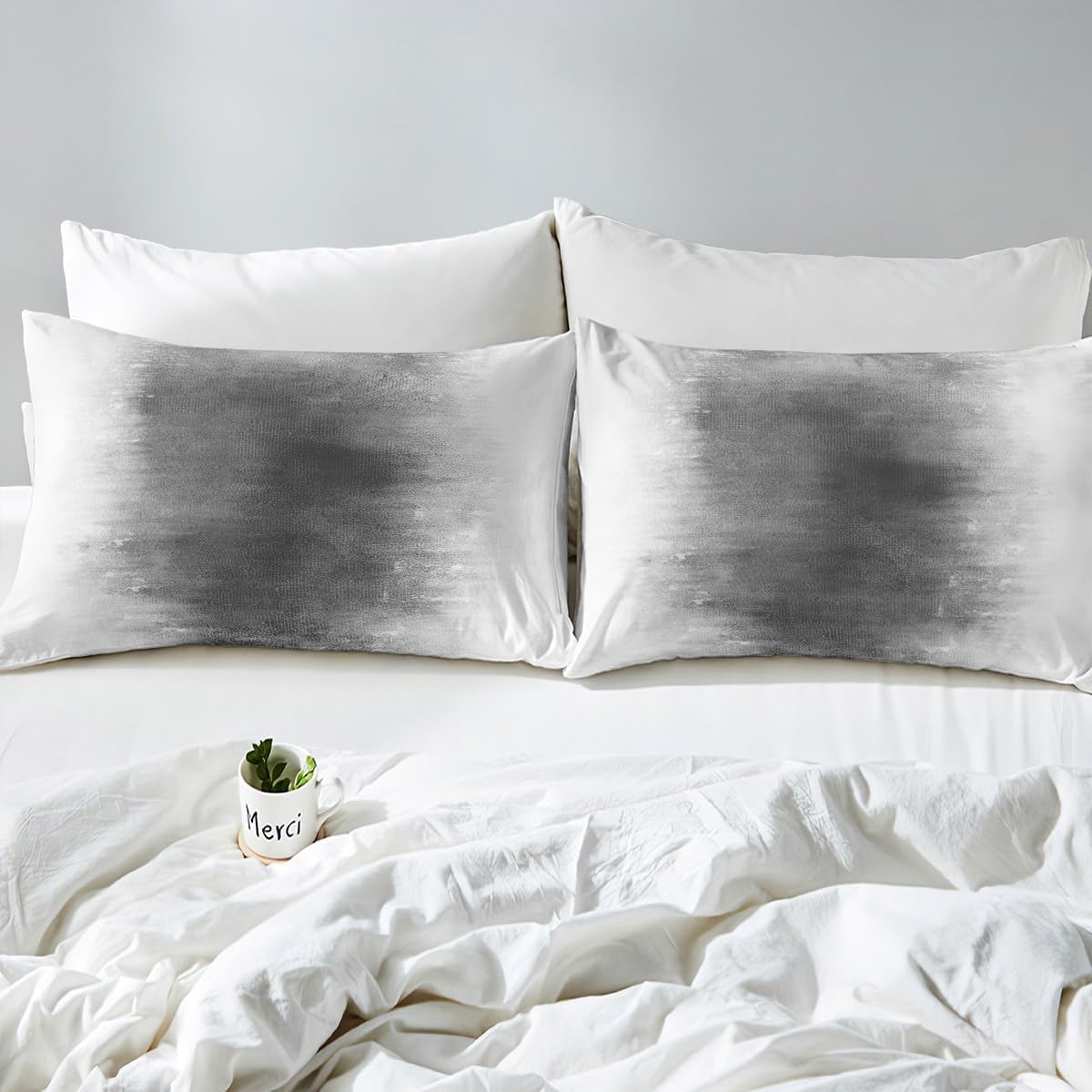 Grey White Asbtract Art Bed Sheets Set Full Size Modern Bedding Set for Kids Boys Girls Decor Geometric Fitted Sheet Breathable Soft Lightweight Microfiber Bedroom Decor Bedclothes