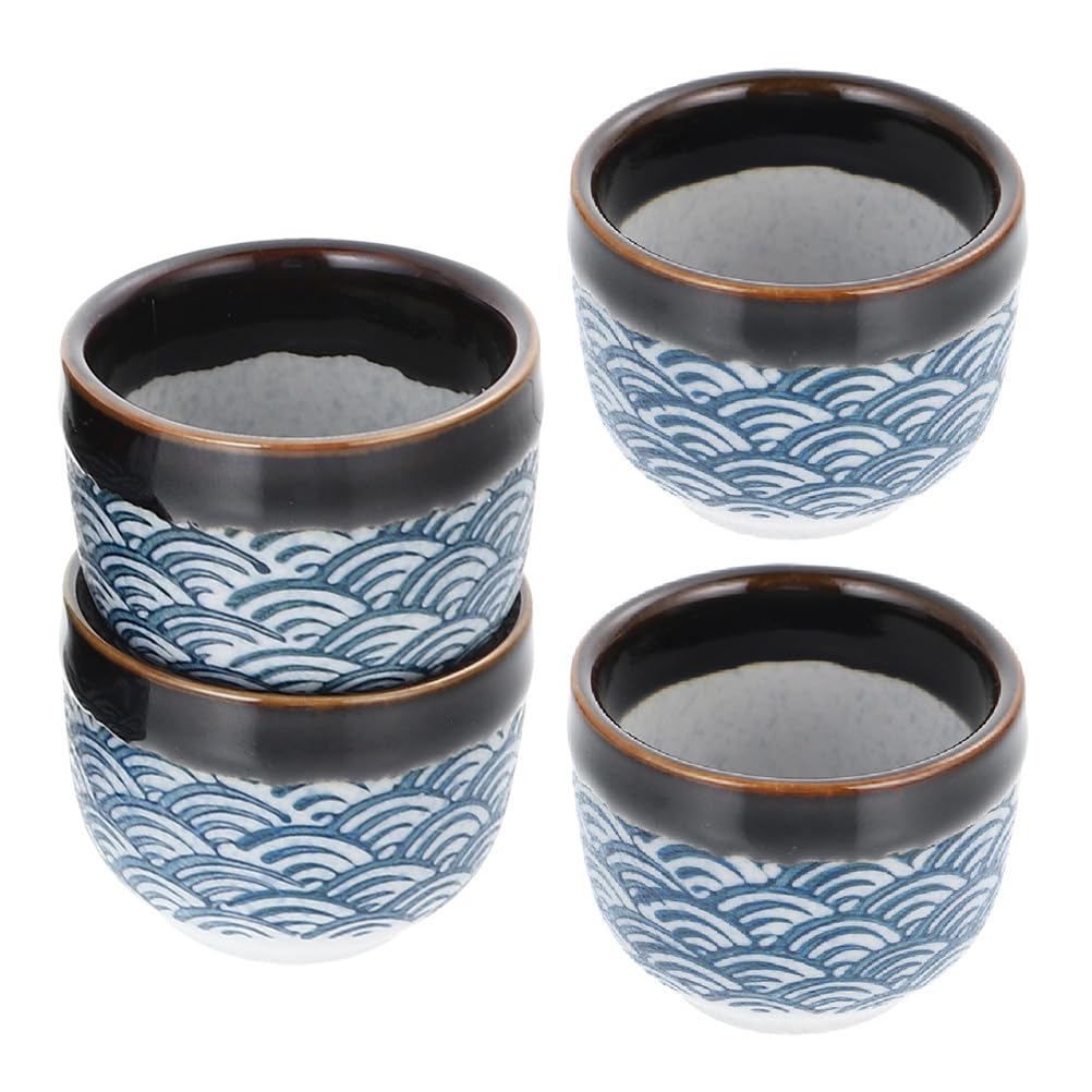 UPKOCH 4Pièces Set de Tasses à Sake Céramique Traditionnelle Japonaise Émaillées pour Usage Maison Capacité de Design Ondes de