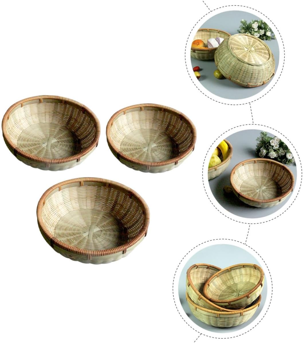 3pcs Bread Storage Basket Set Handwoven Kitchen Organizer Basket Drainage for Food Drying and Serving