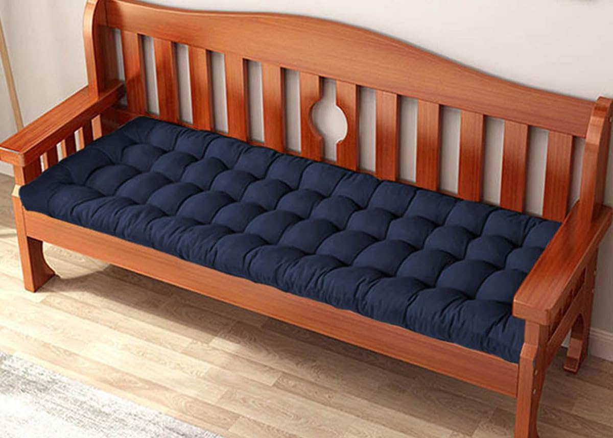 Waigg Kii Navy Thick Garden Bench Cushion Pad 2/3 Seater,100/120Cm Rectangle Cotton Garden Bench Seat Cushions Pad For Chaise/Swing/Outdoor/Indoor (120X50cm,)